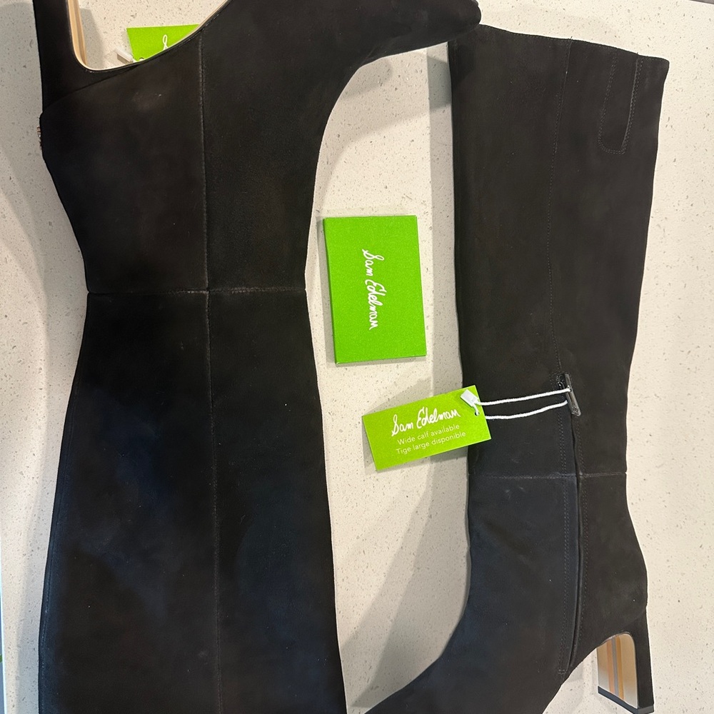 Sam Edelman Sylvia Black suede Knee High Boots wide calf